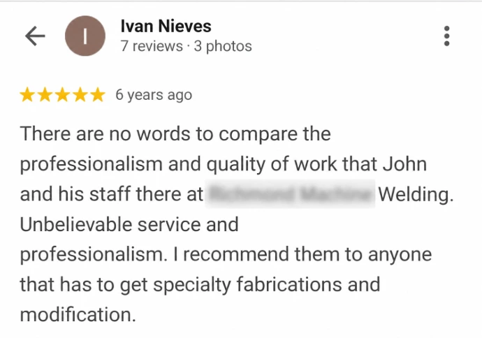 Customer testimonial about past repair service