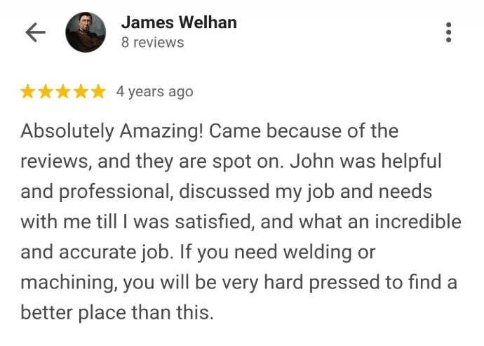 Customer testimonial about past workmanship and service